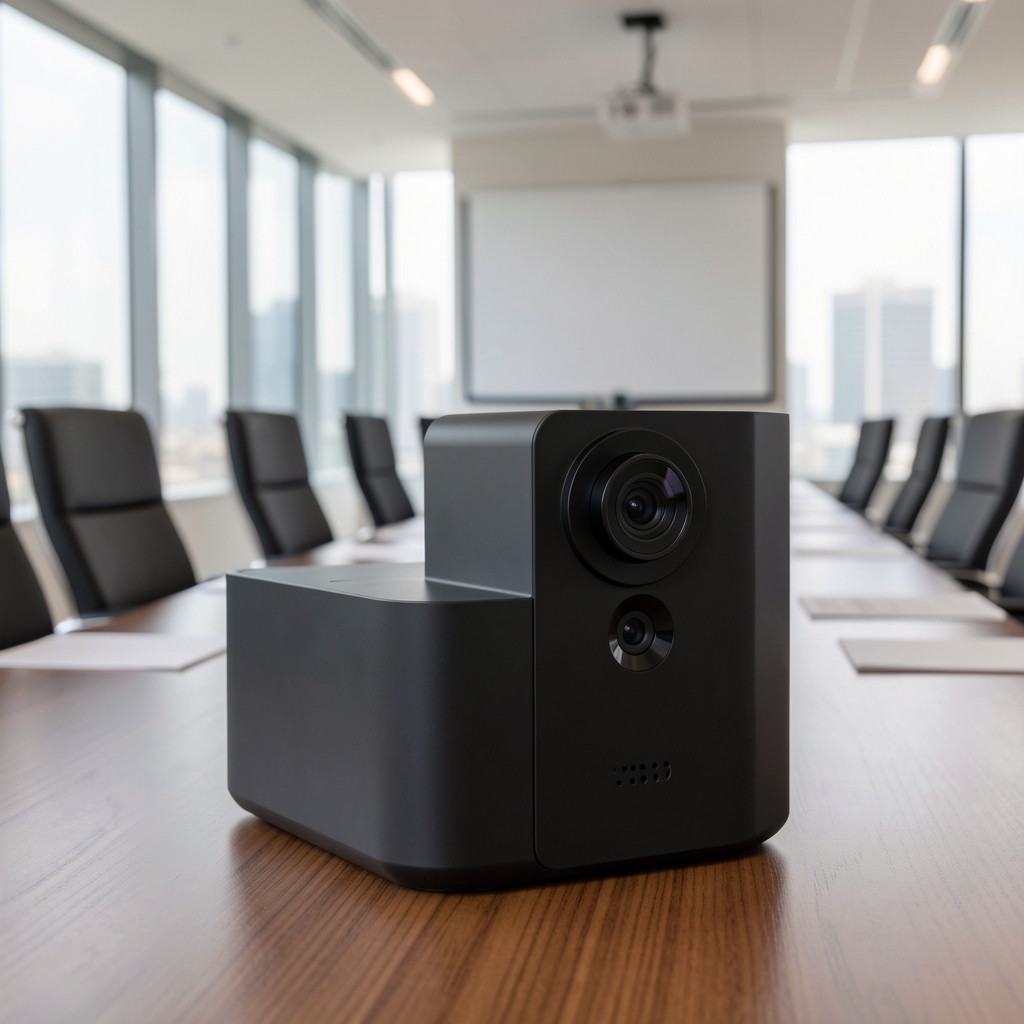 Poly Studio X70 all-in-one video konferencijski uređaj crne boje sa dualnom kamerom i ugrađenim zvučnikom za konferencijske sale