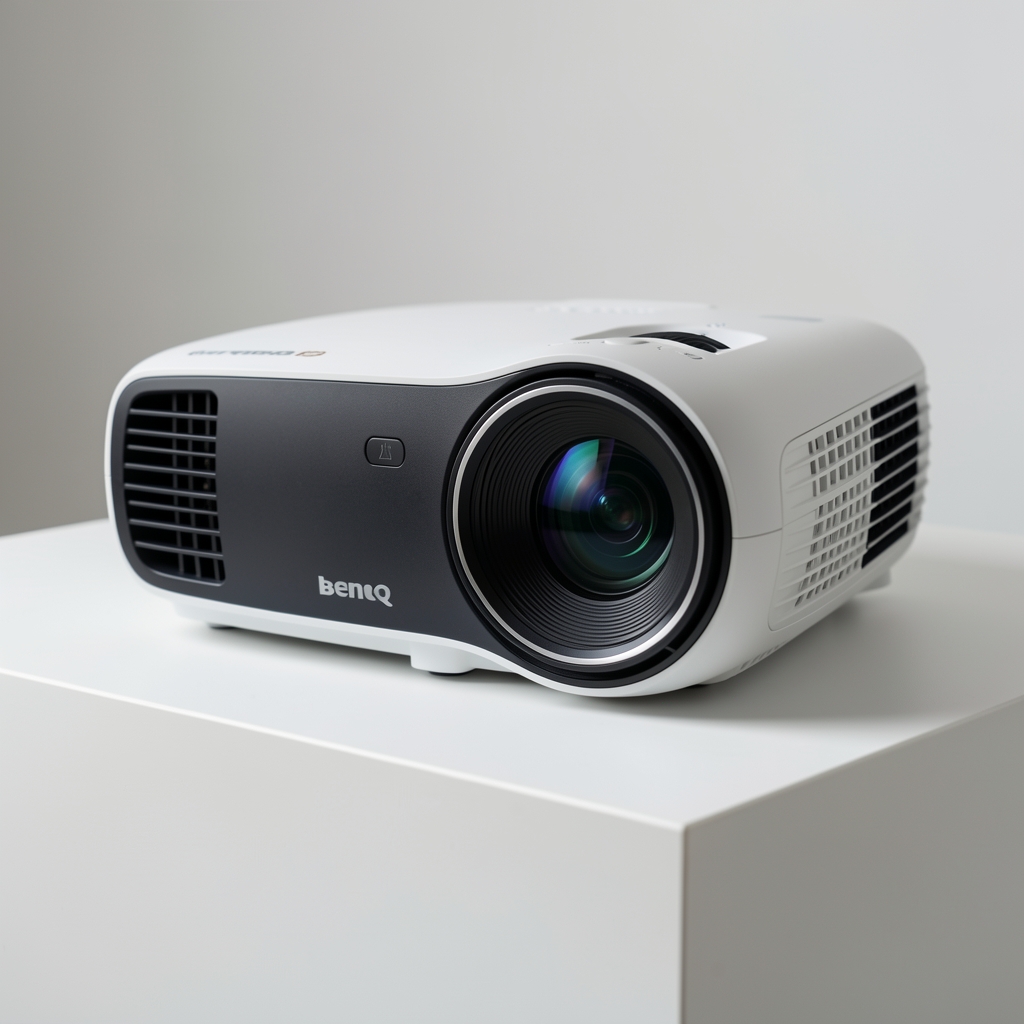 BenQ MH741 пословни Full HD пројектор са 4000 лумена на белом постољу приказан из предњег угла