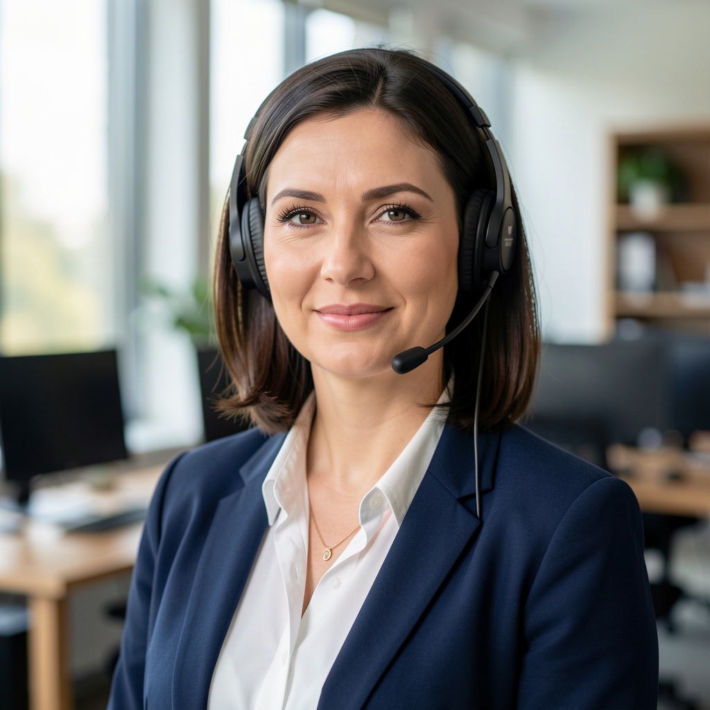 Марина Стевановић, шефица корисничке подршке Officexa, портрет жене у канцеларији са слушалицама за подршку клијентима